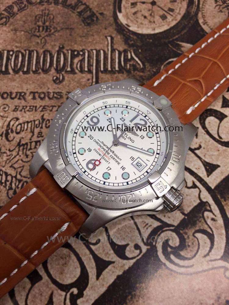 Copy Breitling Superocean Mens Watch SS Brown Leather Strap